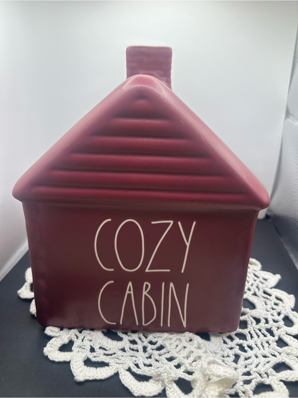 Cozy Cabin Ceramic House - Deep Burgundy Rae Dunn